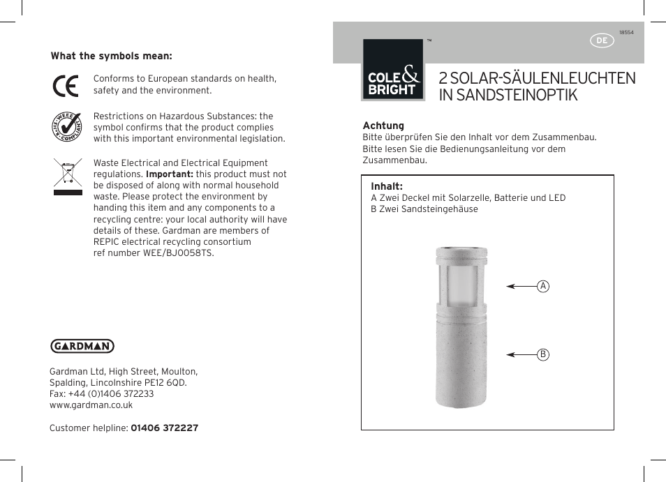 2 solar-säulenleuchten in sandsteinoptik | Gardman Solar Sandstone Post Light Twin Pack User Manual | Page 3 / 12