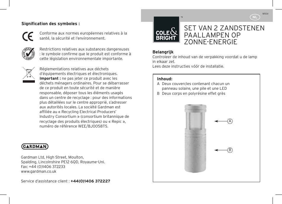 Set van 2 zandstenen paallampen op zonne-energie | Gardman Solar Sandstone Post Light Twin Pack User Manual | Page 7 / 12