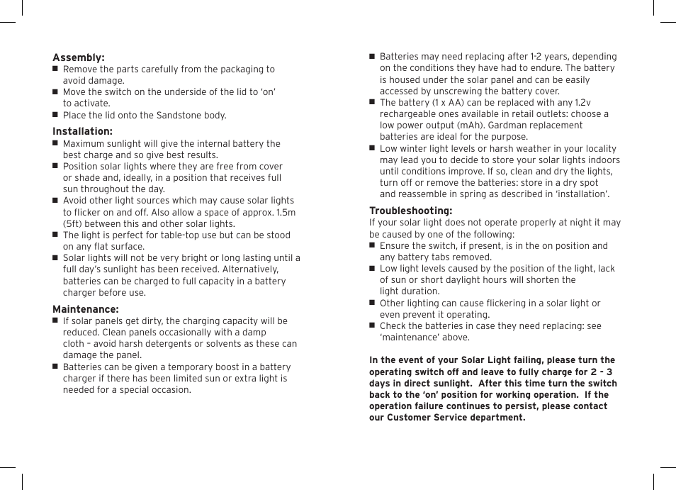 Gardman Solar Sandstone Column Table Light User Manual | Page 2 / 12