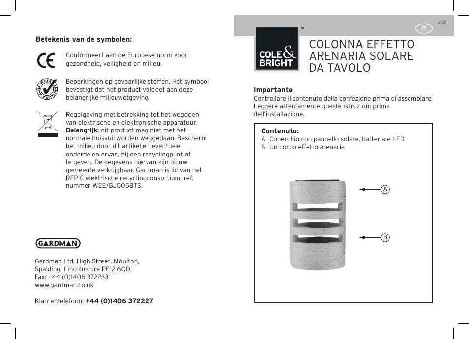 Colonna effetto arenaria solare da tavolo | Gardman Solar Sandstone Column Table Light User Manual | Page 9 / 12