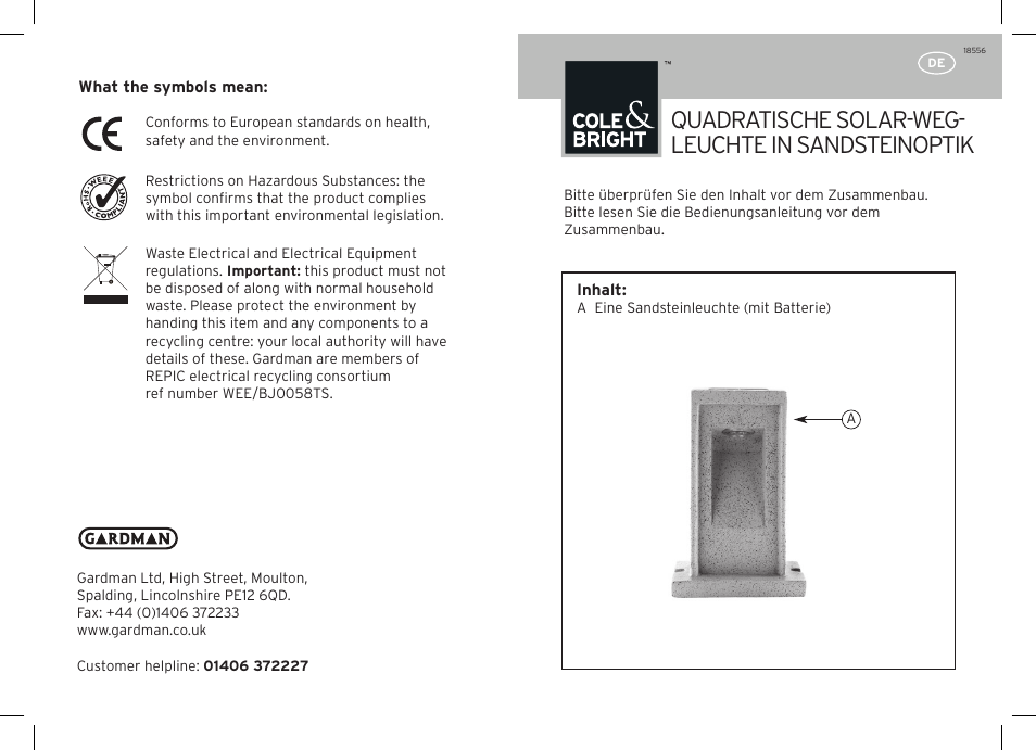 Quadratische solar-weg- leuchte in sandsteinoptik | Gardman Solar Sandstone Square Path Light User Manual | Page 3 / 12