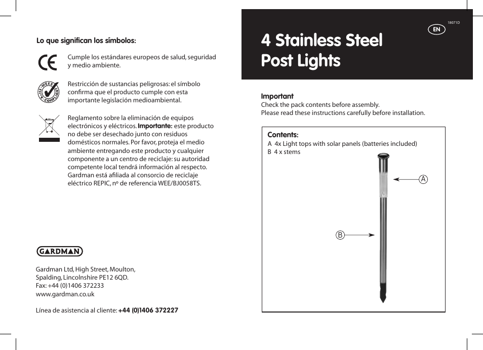 Gardman SS Post Lights User Manual | 12 pages