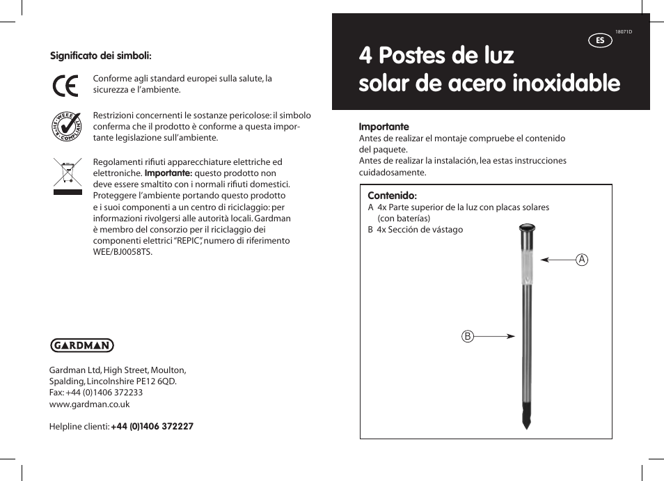 4 postes de luz solar de acero inoxidable | Gardman SS Post Lights User Manual | Page 11 / 12