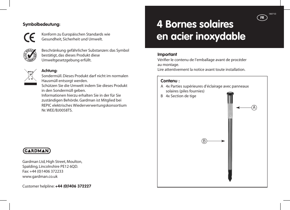 4 bornes solaires en acier inoxydable | Gardman SS Post Lights User Manual | Page 5 / 12