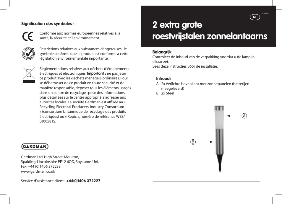 2 extra grote roestvrijstalen zonnelantaarns | Gardman SS XL Post Lights User Manual | Page 7 / 12