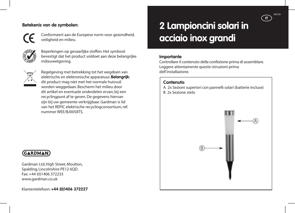 2 lampioncini solari in acciaio inox grandi | Gardman SS XL Post Lights User Manual | Page 9 / 12