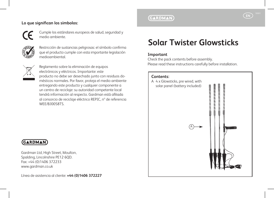 Gardman Solar Twister Glowsticks User Manual | 12 pages