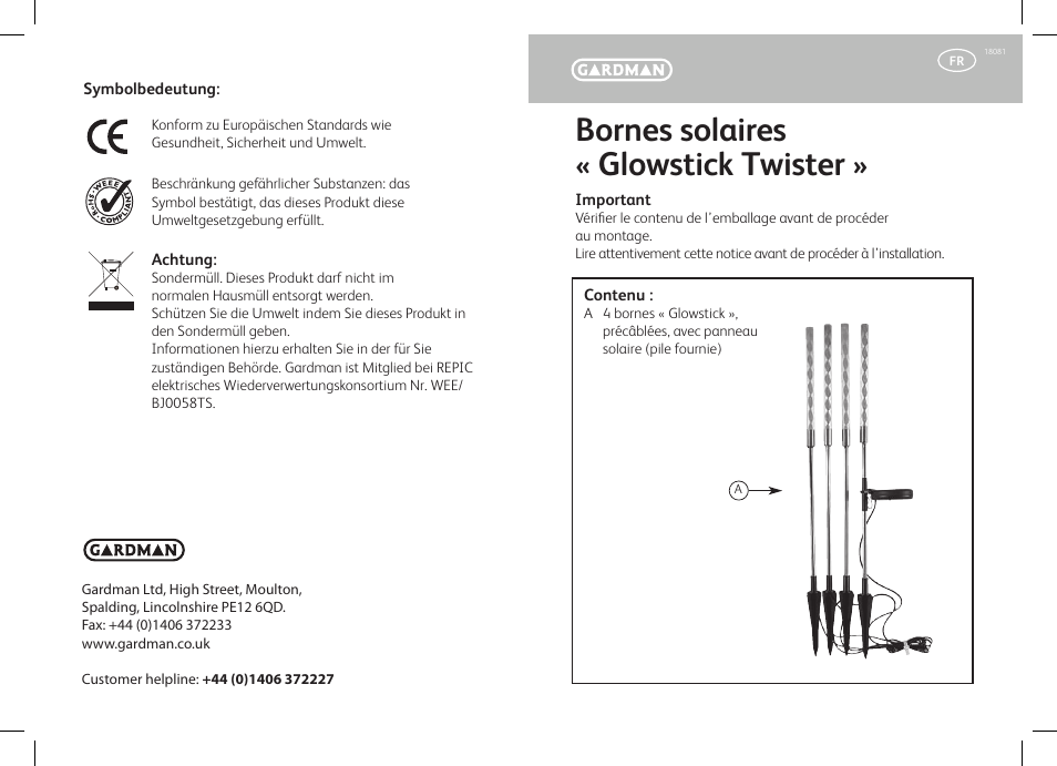 Bornes solaires « glowstick twister | Gardman Solar Twister Glowsticks User Manual | Page 5 / 12