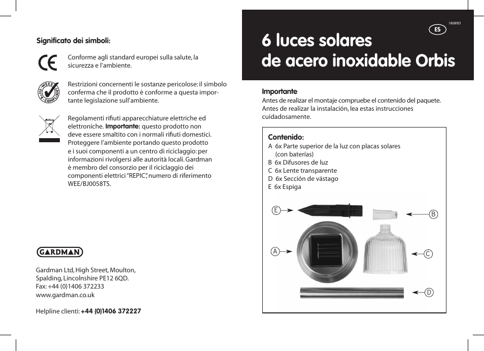 6 luces solares de acero inoxidable orbis | Gardman 6 Orbis SS Solar Lights User Manual | Page 11 / 12