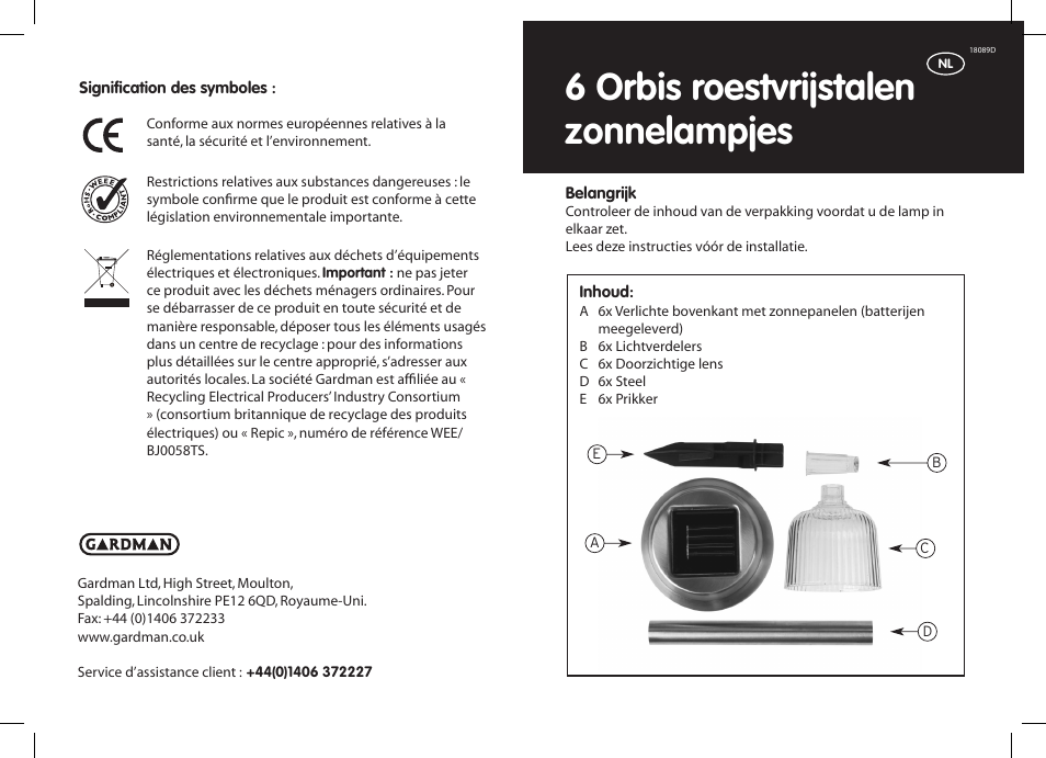 6 orbis roestvrijstalen zonnelampjes | Gardman 6 Orbis SS Solar Lights User Manual | Page 7 / 12