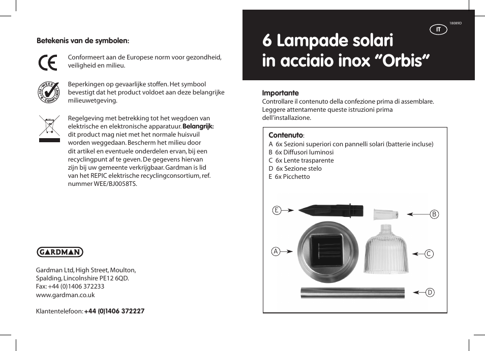 6 lampade solari in acciaio inox “orbis | Gardman 6 Orbis SS Solar Lights User Manual | Page 9 / 12