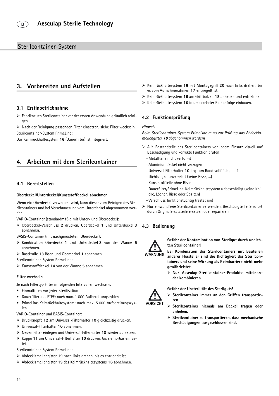 Arbeiten mit dem sterilcontainer | Braun Sterile Container System 9-Jul User Manual | Page 16 / 84