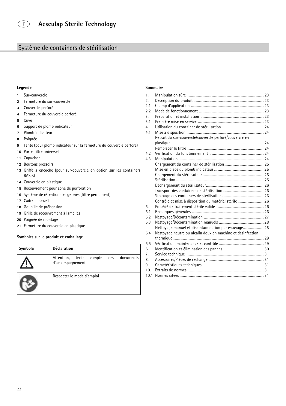 F - système de containers de stérilisation | Braun Sterile Container System 9-Jul User Manual | Page 24 / 84