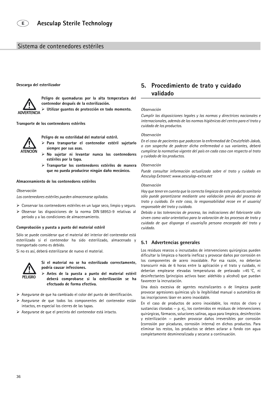Procedimiento de trato y cuidado validado | Braun Sterile Container System 9-Jul User Manual | Page 38 / 84