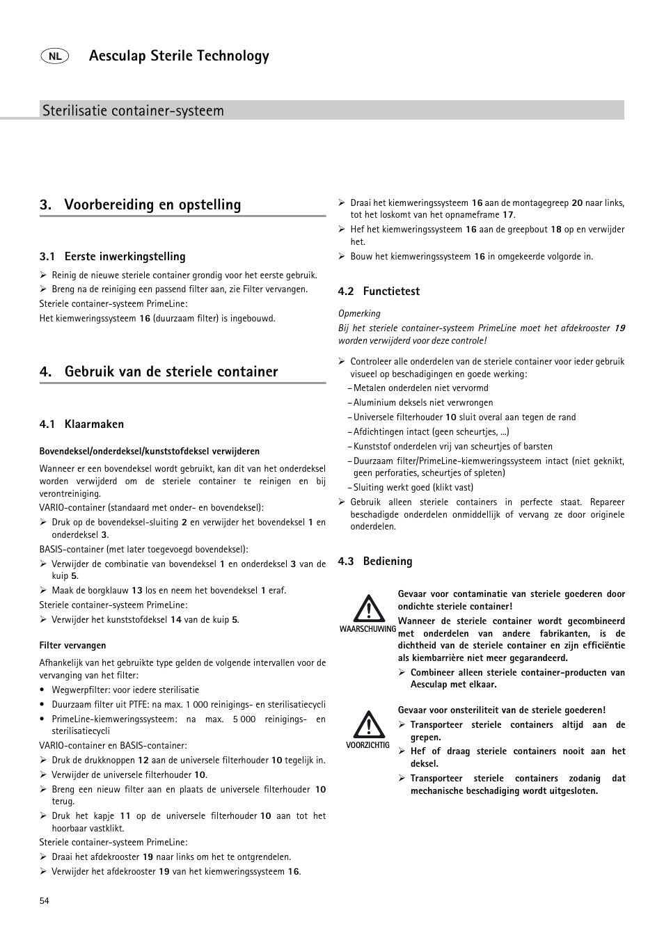 Gebruik van de steriele container | Braun Sterile Container System 9-Jul User Manual | Page 56 / 84