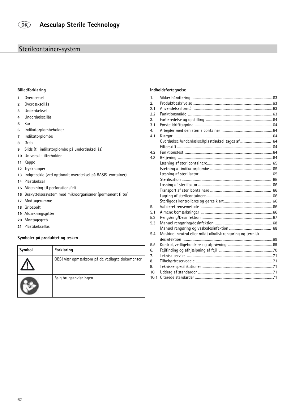 Dk - sterilcontainer-system, Sterilcontainer-system aesculap sterile technology | Braun Sterile Container System 9-Jul User Manual | Page 64 / 84