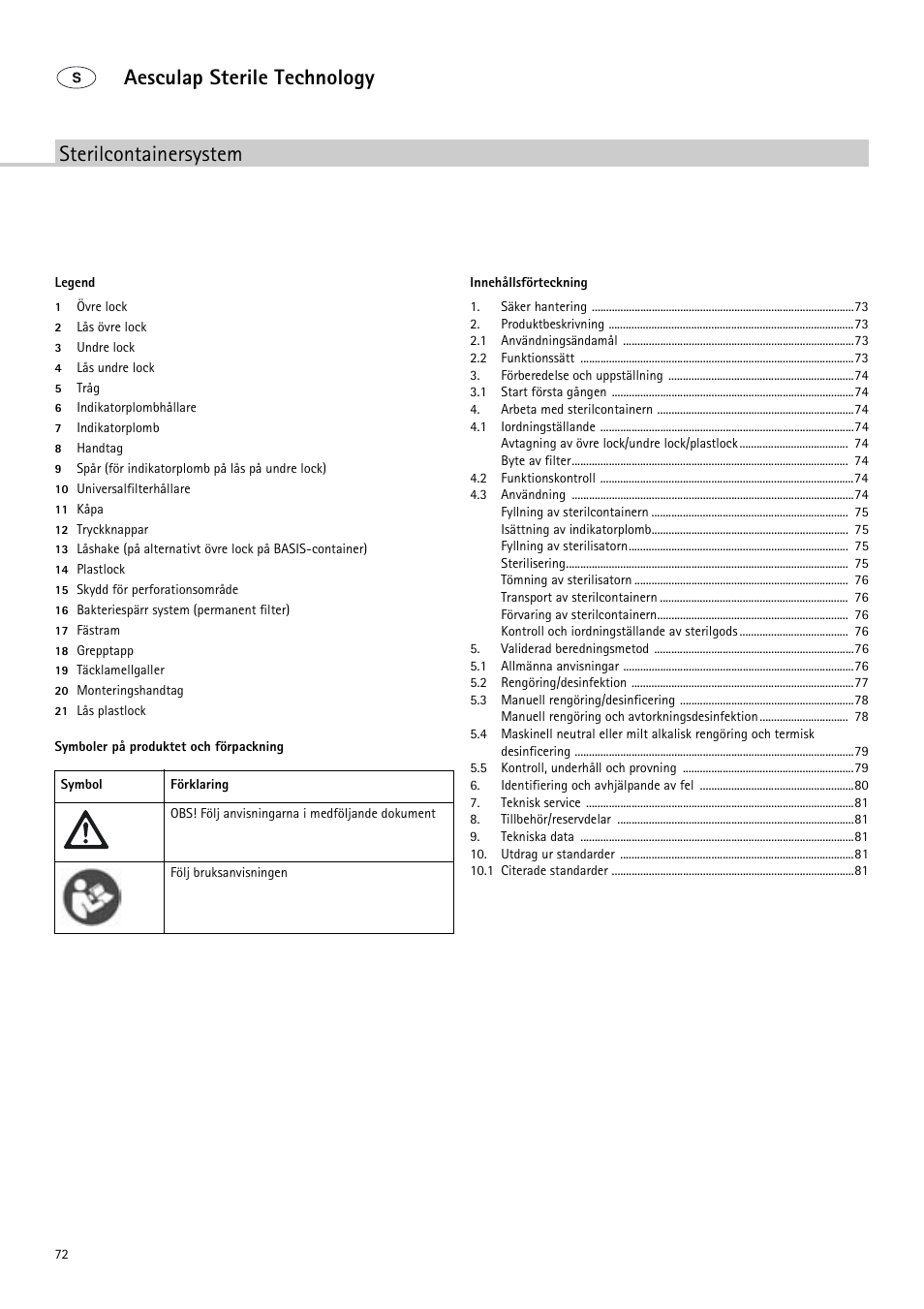 S - sterilcontainersystem, Sterilcontainersystem aesculap sterile technology | Braun Sterile Container System 9-Jul User Manual | Page 74 / 84