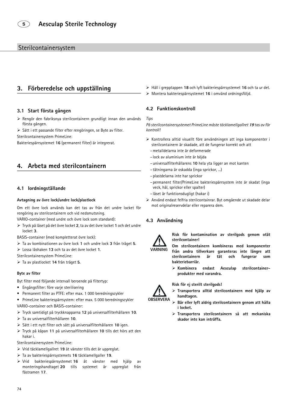 Arbeta med sterilcontainern | Braun Sterile Container System 9-Jul User Manual | Page 76 / 84