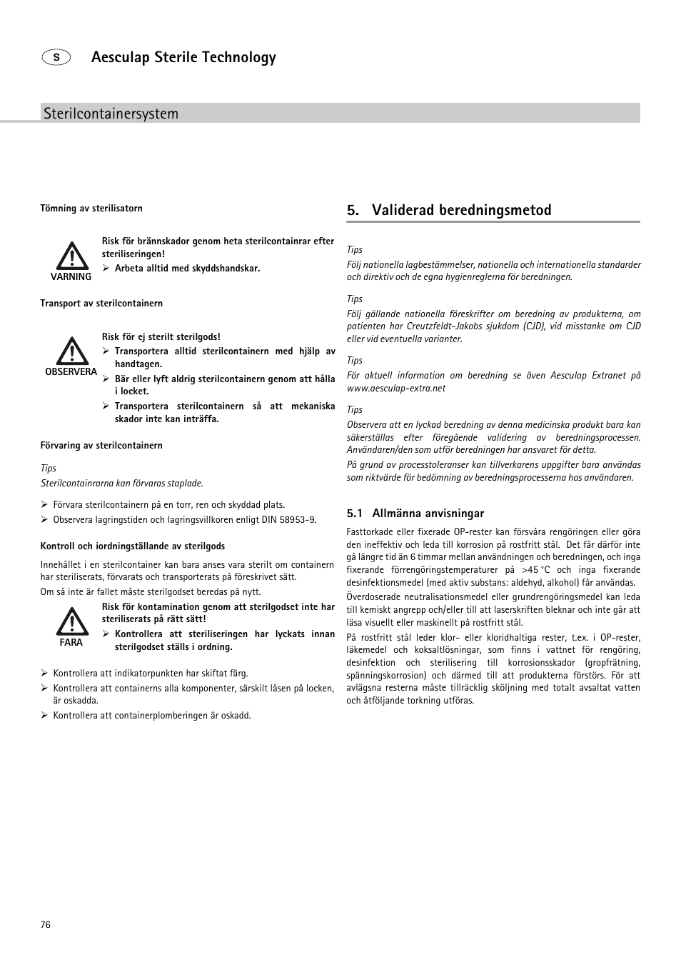 Sterilcontainersystem aesculap sterile technology, Validerad beredningsmetod | Braun Sterile Container System 9-Jul User Manual | Page 78 / 84