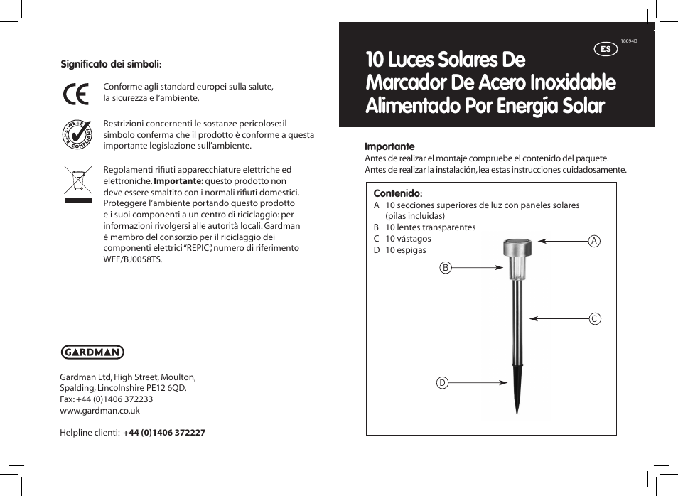 Gardman 10 Marker Solar Lights User Manual | Page 11 / 12