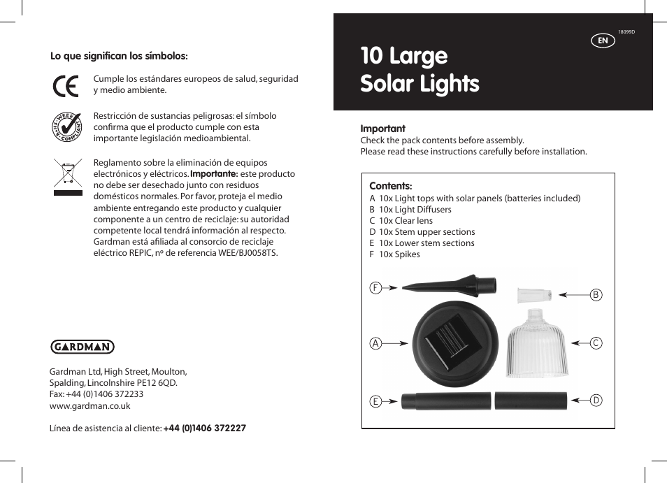 Gardman 10 Large Solar Lights User Manual | 12 pages