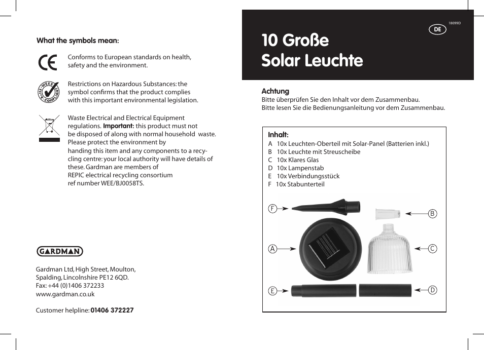 10 große solar leuchte | Gardman 10 Large Solar Lights User Manual | Page 3 / 12