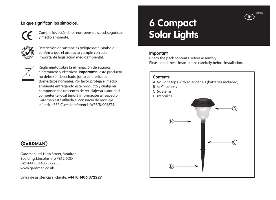 Gardman 6 Compact Solar Lights User Manual | 12 pages