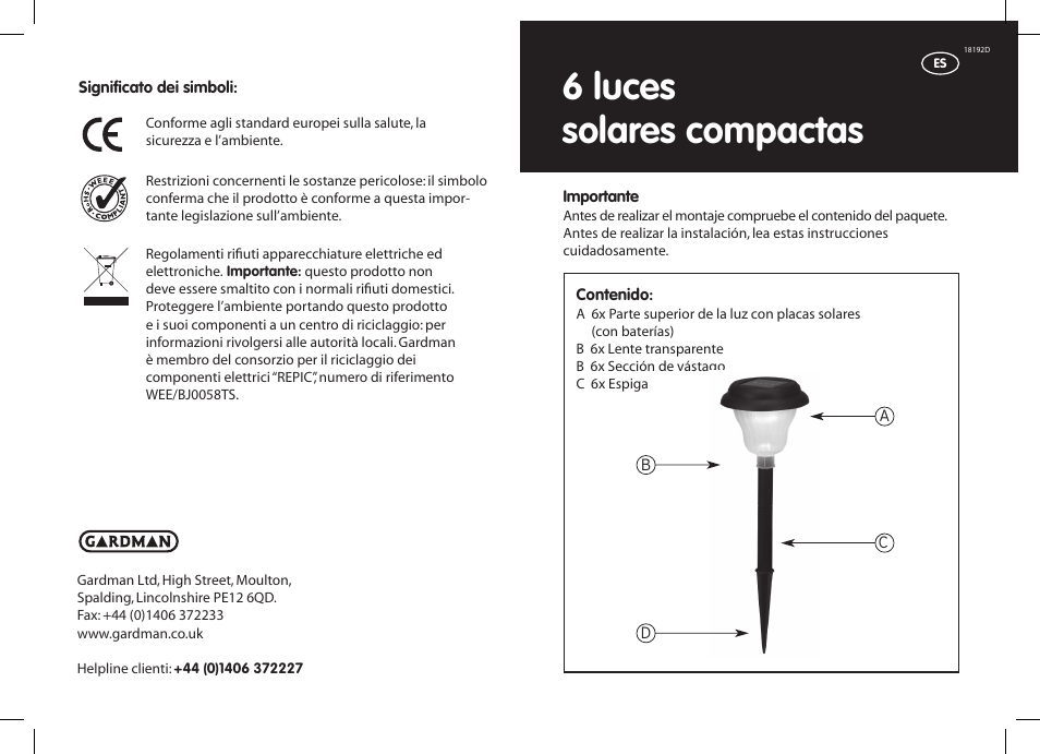 6 luces solares compactas | Gardman 6 Compact Solar Lights User Manual | Page 11 / 12
