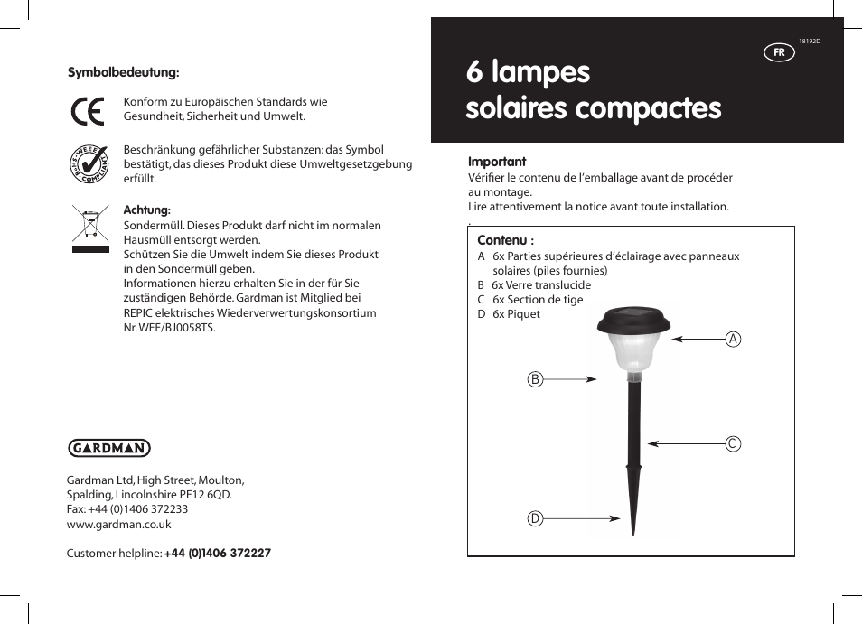 6 lampes solaires compactes | Gardman 6 Compact Solar Lights User Manual | Page 5 / 12