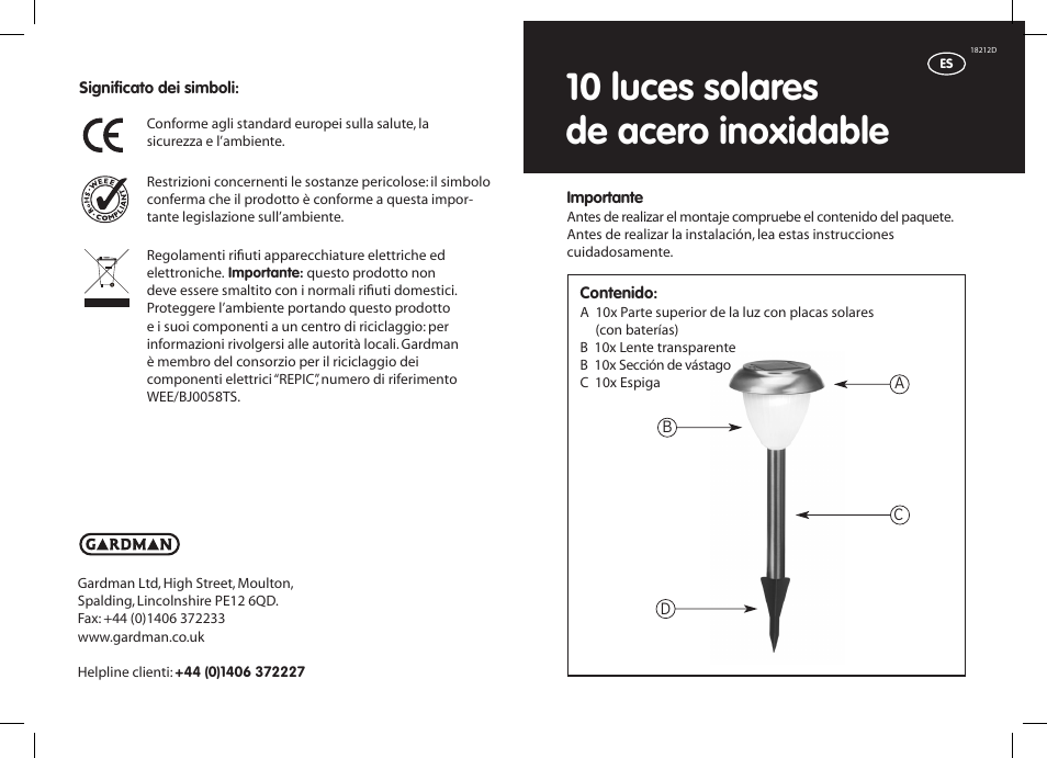 10 luces solares de acero inoxidable | Gardman 10 Stainless Steel Solar Lights User Manual | Page 11 / 12