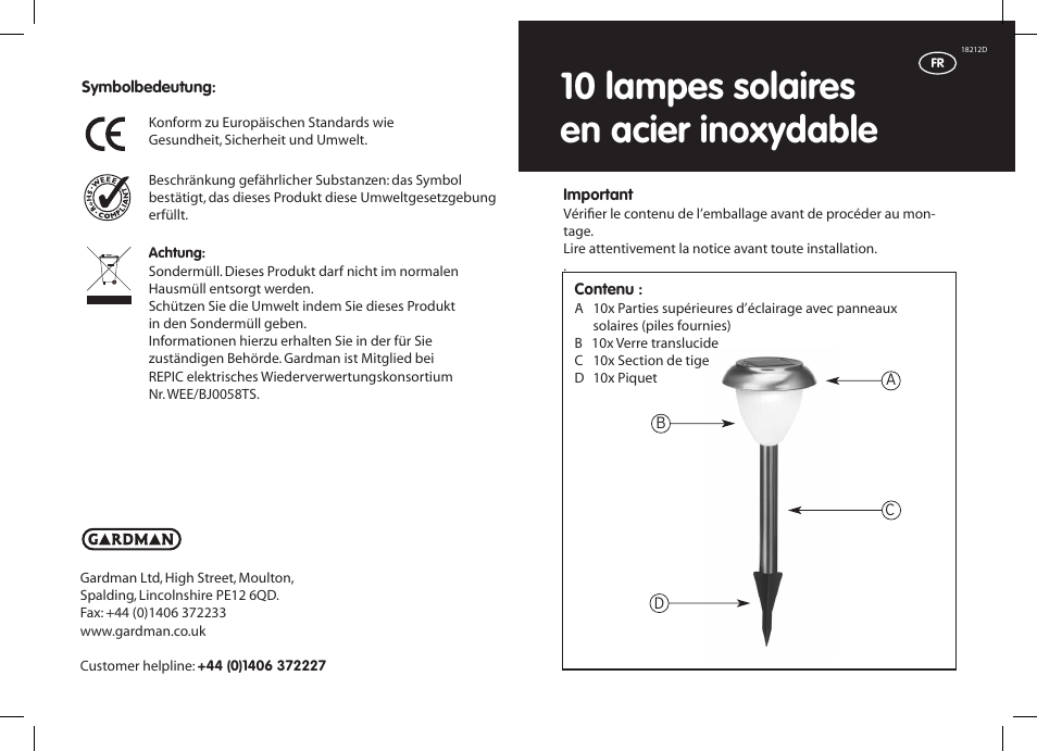 10 lampes solaires en acier inoxydable | Gardman 10 Stainless Steel Solar Lights User Manual | Page 5 / 12