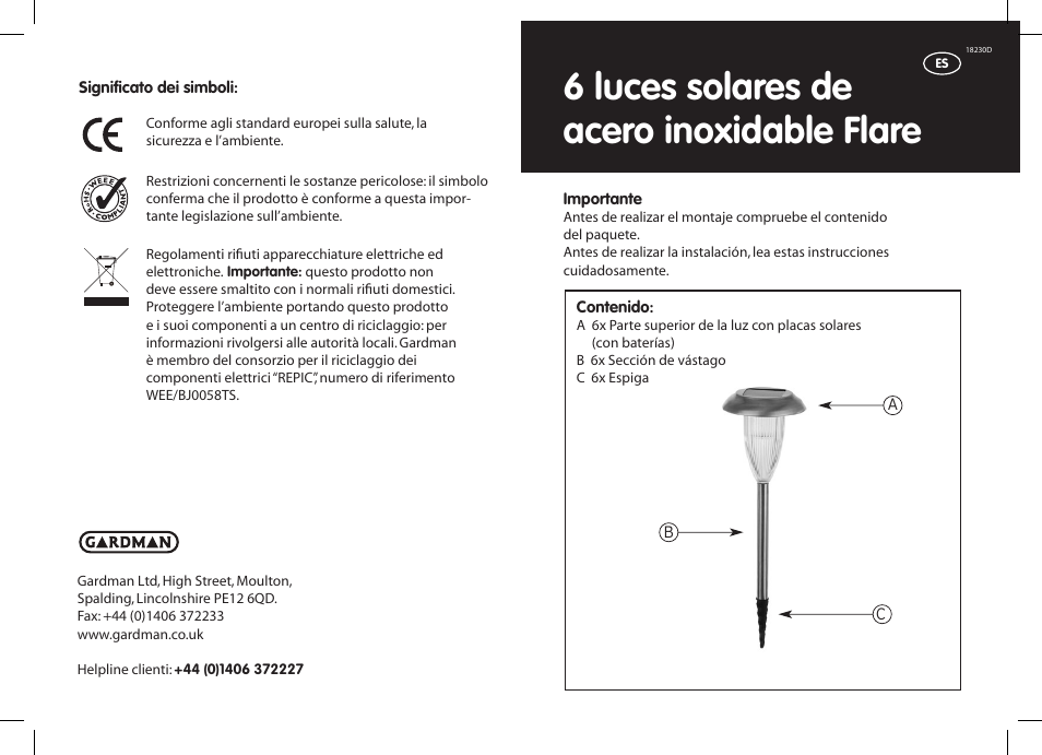 6 luces solares de acero inoxidable flare | Gardman 6 Flare SS Solar Light User Manual | Page 11 / 12