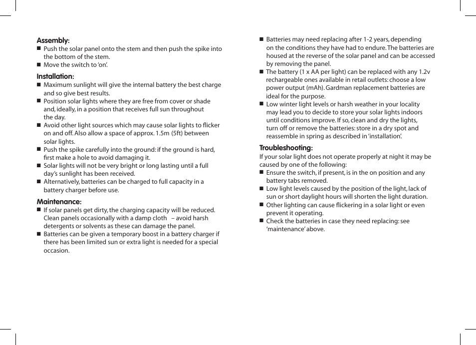 Gardman 6 Flare SS Solar Light User Manual | Page 2 / 12