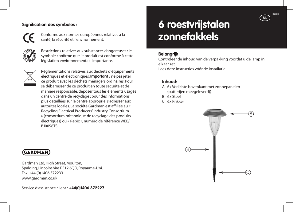 6 roestvrijstalen zonnefakkels | Gardman 6 Flare SS Solar Light User Manual | Page 7 / 12