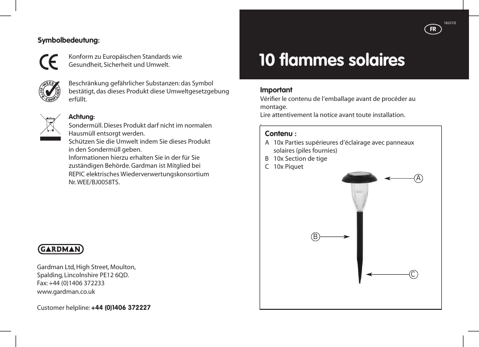 10 flammes solaires | Gardman 10 Flare Solar Lights User Manual | Page 5 / 12