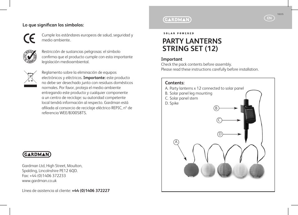 Gardman Party Lanterns String Set User Manual | 12 pages