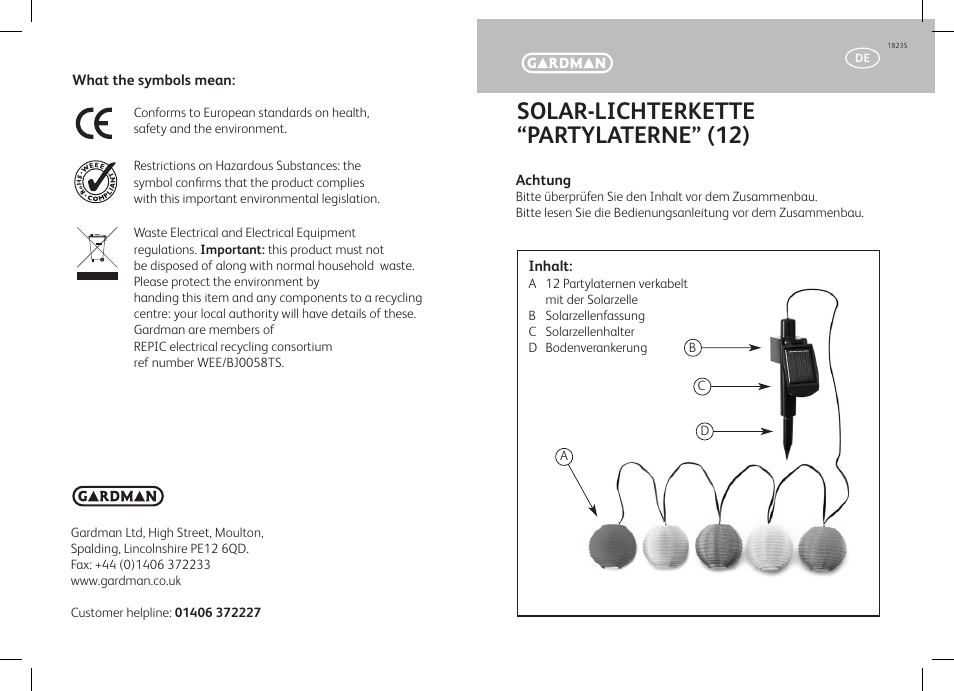 Solar-lichterkette “partylaterne” (12) | Gardman Party Lanterns String Set User Manual | Page 3 / 12