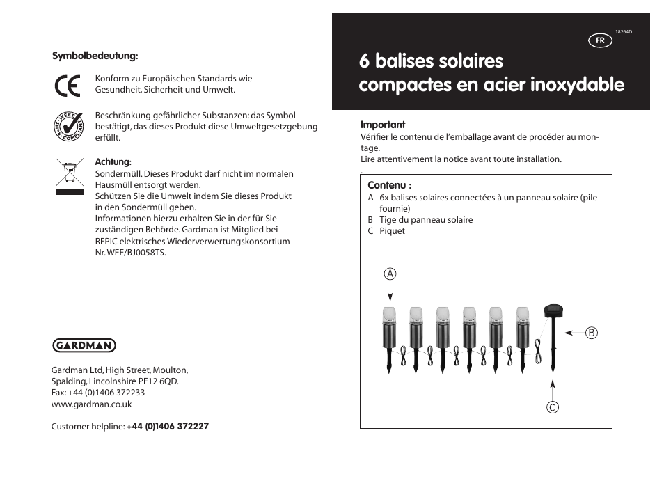 6 balises solaires compactes en acier inoxydable | Gardman 6 Compact Marker Lights Stainless Steel Solar Lights User Manual | Page 5 / 12