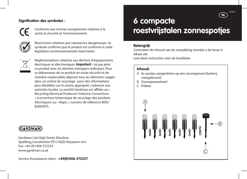 6 compacte roestvrijstalen zonnespotjes | Gardman 6 Compact Marker Lights Stainless Steel Solar Lights User Manual | Page 7 / 12