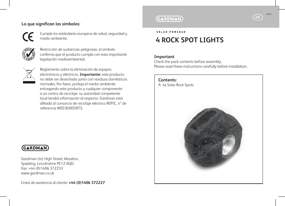 Gardman 4 Rock Spots Lights User Manual | 12 pages