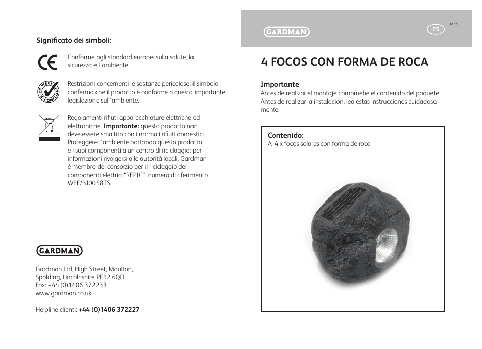 4 focos con forma de roca | Gardman 4 Rock Spots Lights User Manual | Page 11 / 12