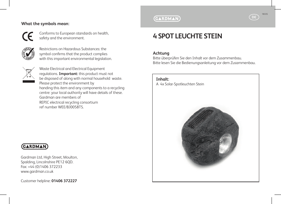 4 spot leuchte stein | Gardman 4 Rock Spots Lights User Manual | Page 3 / 12