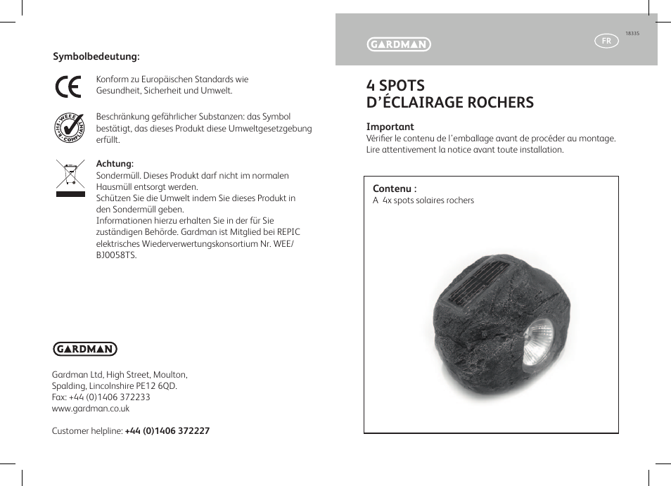 4 spots d’éclairage rochers | Gardman 4 Rock Spots Lights User Manual | Page 5 / 12