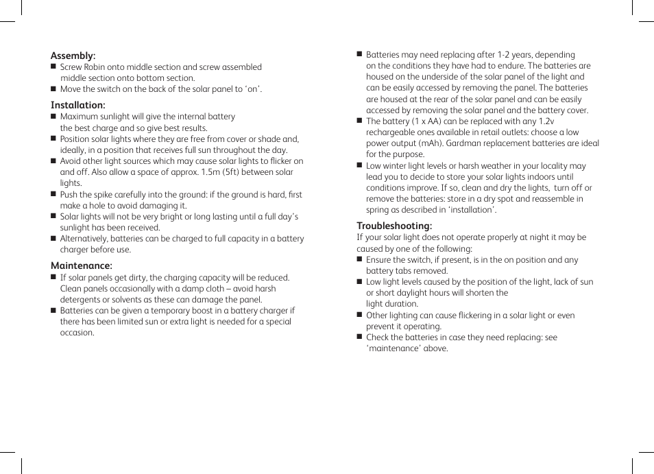 Gardman Solar Robin User Manual | Page 2 / 12