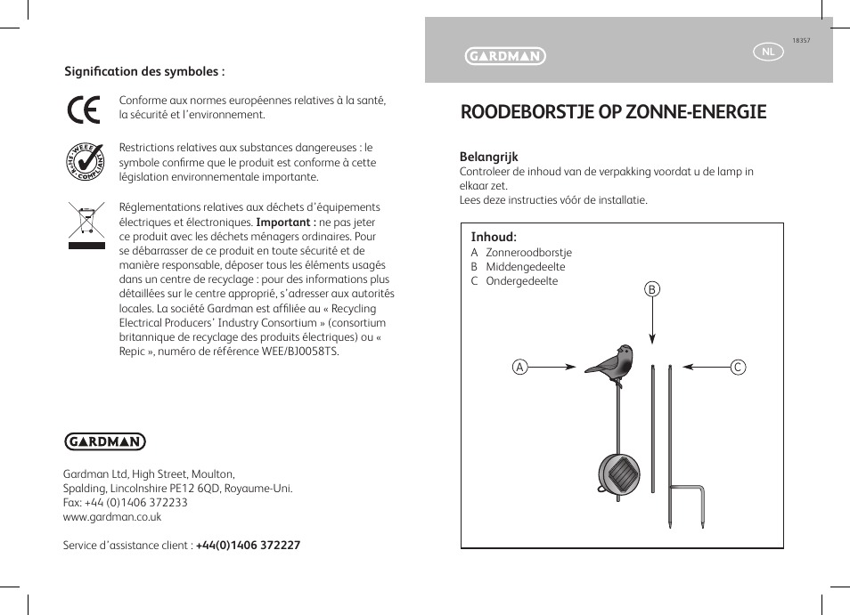 Roodeborstje op zonne-energie | Gardman Solar Robin User Manual | Page 7 / 12