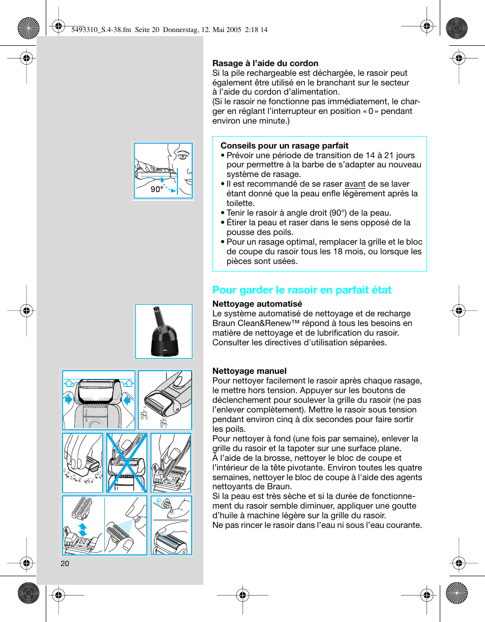 Pour garder le rasoir en parfait état | Braun 7526 User Manual | Page 20 / 35