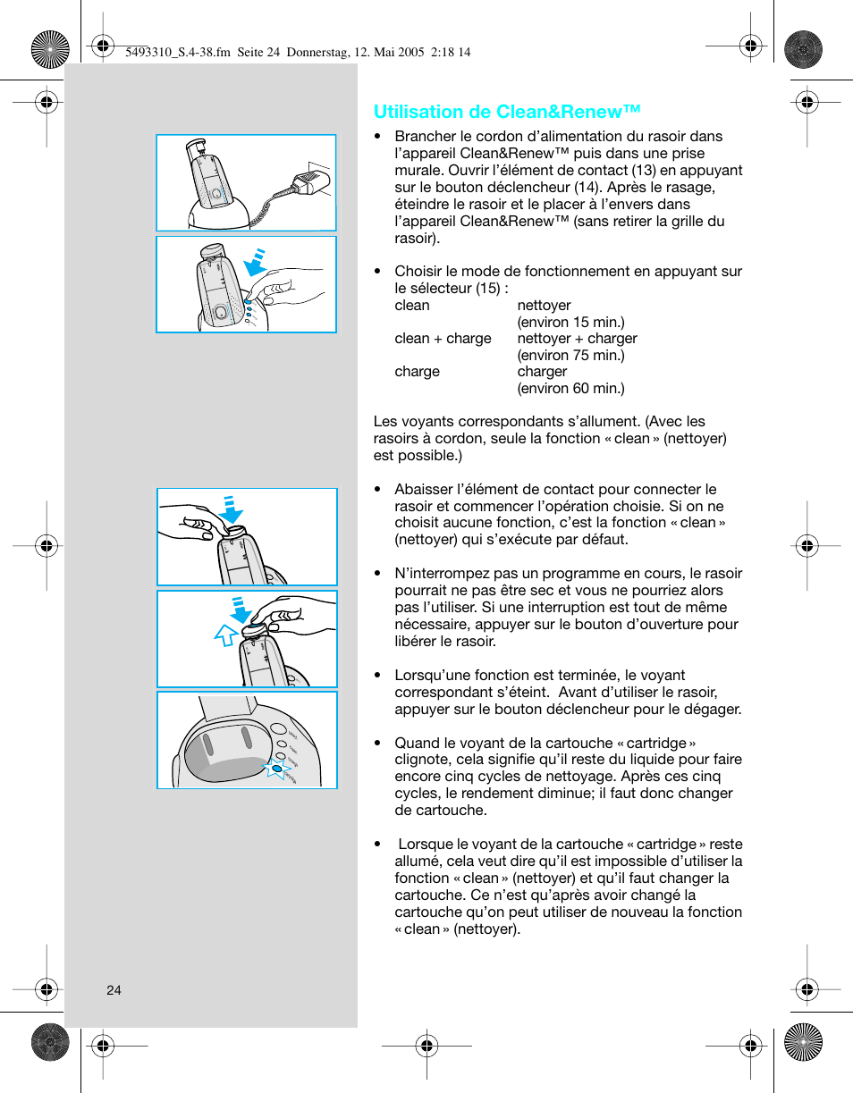 Utilisation de clean&renew, Au to m a tic lo ck 3 2 1 0 | Braun 7526 User Manual | Page 24 / 35