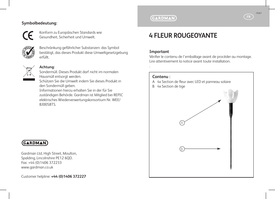 4 fleur rougeoyante | Gardman 4 Flower Glows User Manual | Page 5 / 12