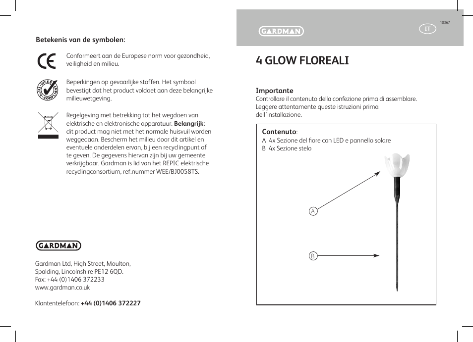 4 glow floreali | Gardman 4 Flower Glows User Manual | Page 9 / 12