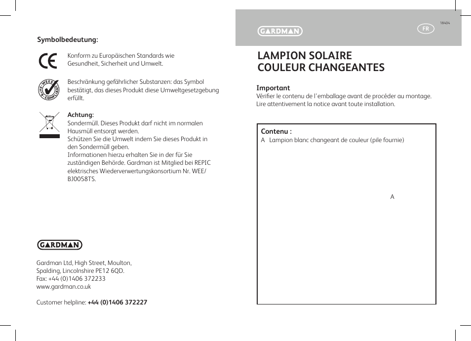 Lampion solaire couleur changeantes | Gardman Colour Changing Party Lantern User Manual | Page 5 / 12